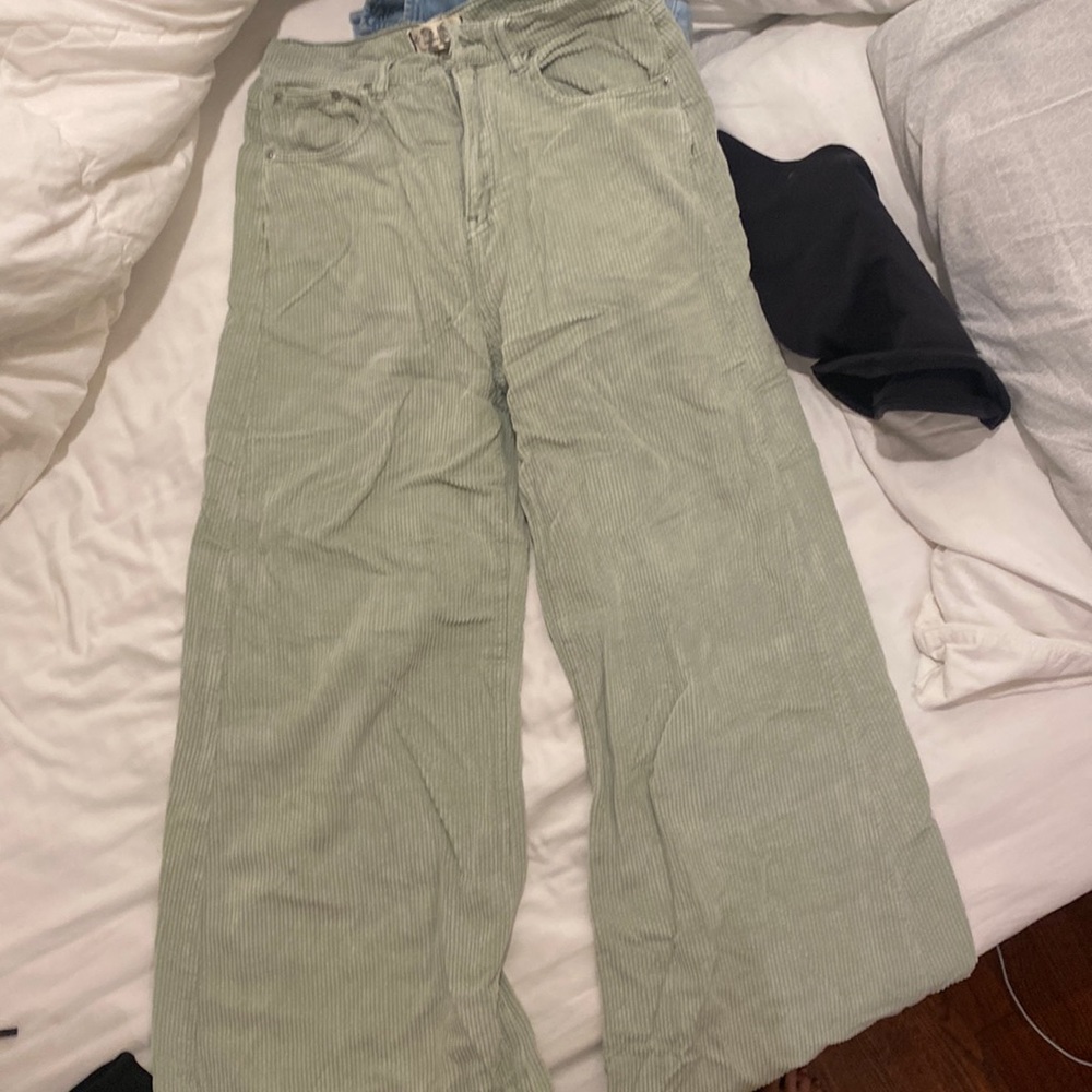 Free people corduroy light sea green / mint wide flared pants. Size 26